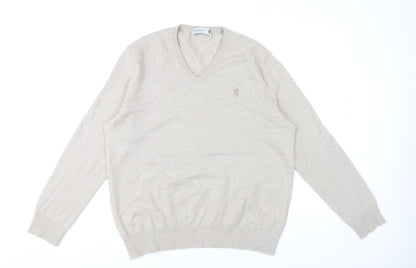 Pringle of Scotland Mens Beige Wool V-Neck Jumper L