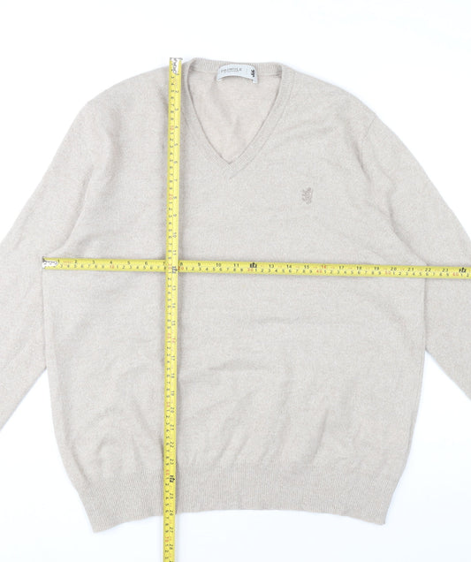 Pringle of Scotland Mens Beige Wool V-Neck Jumper L