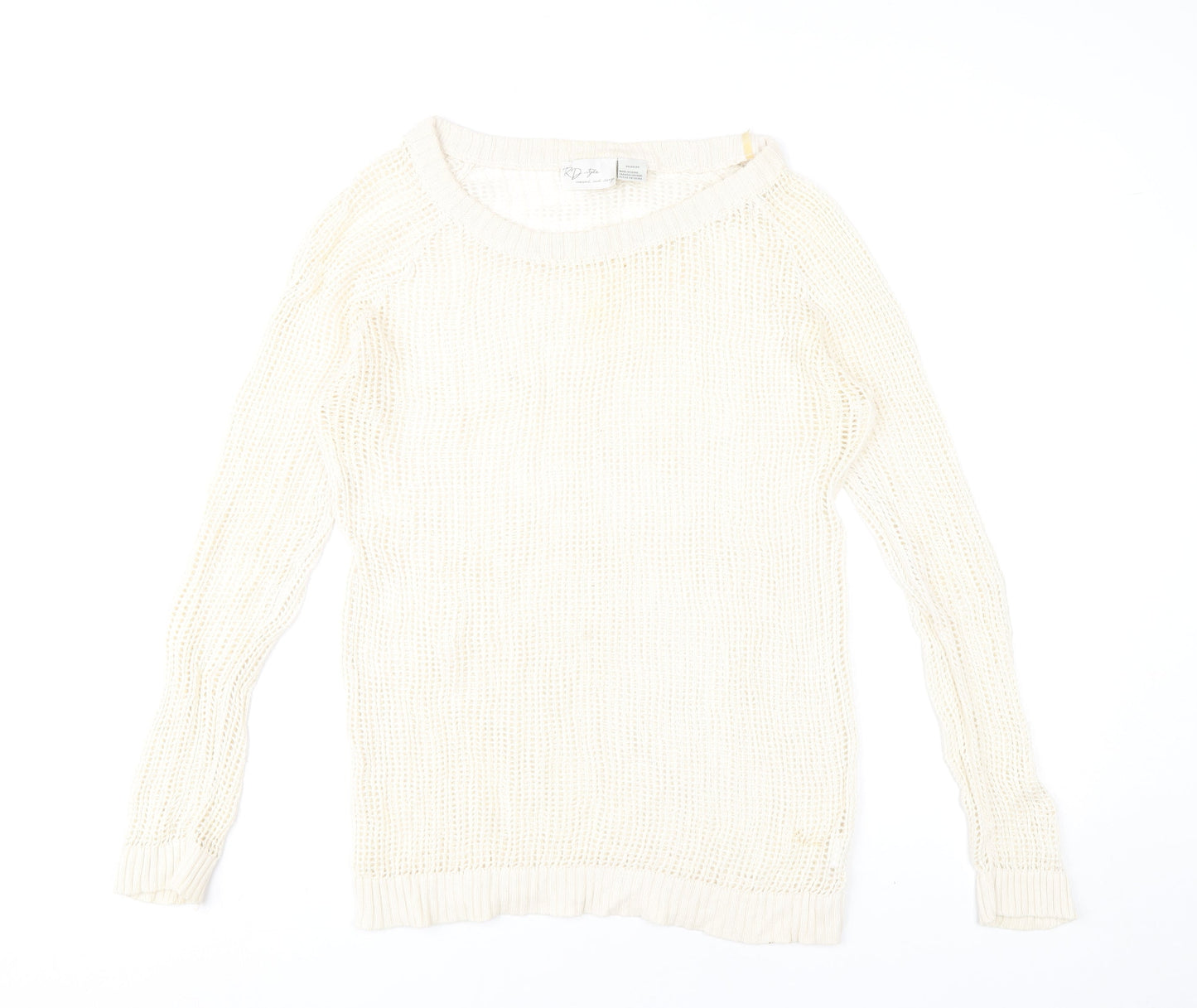 RD Style Women’s Ivory Open-Knit Cotton Jumper Size M