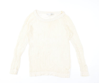 RD Style Women’s Ivory Open-Knit Cotton Jumper Size M