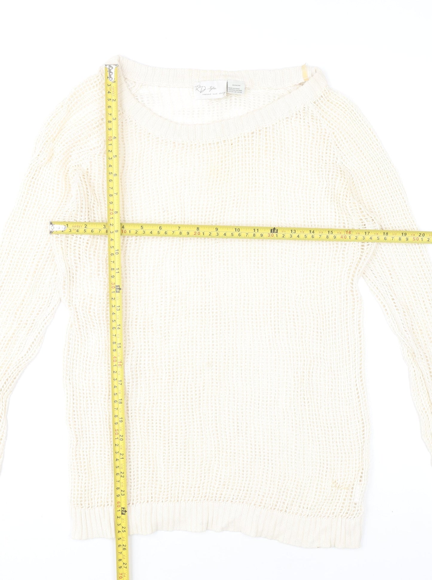 RD Style Women’s Ivory Open-Knit Cotton Jumper Size M