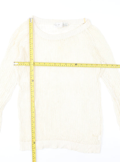 RD Style Women’s Ivory Open-Knit Cotton Jumper Size M