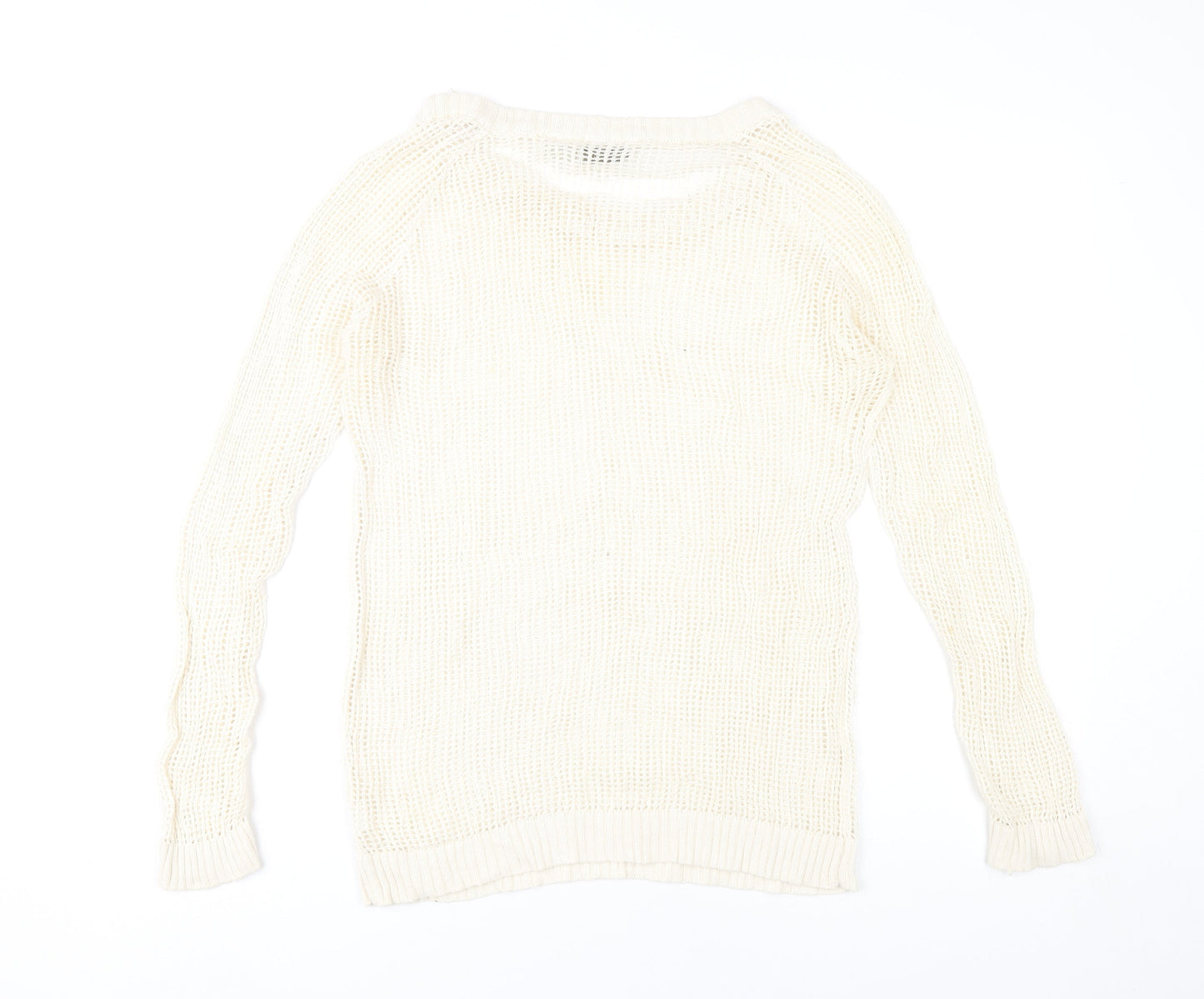 RD Style Women’s Ivory Open-Knit Cotton Jumper Size M