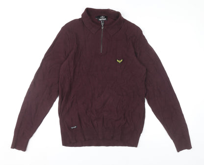 Threadbare Mens Purple Collared Half Zip Jumper Size S Cotton Blend