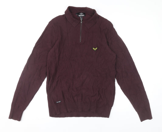 Threadbare Mens Purple Collared Half Zip Jumper Size S Cotton Blend