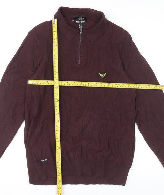 Threadbare Mens Purple Collared Half Zip Jumper Size S Cotton Blend