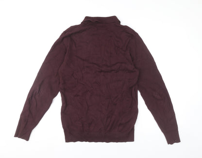 Threadbare Mens Purple Collared Half Zip Jumper Size S Cotton Blend