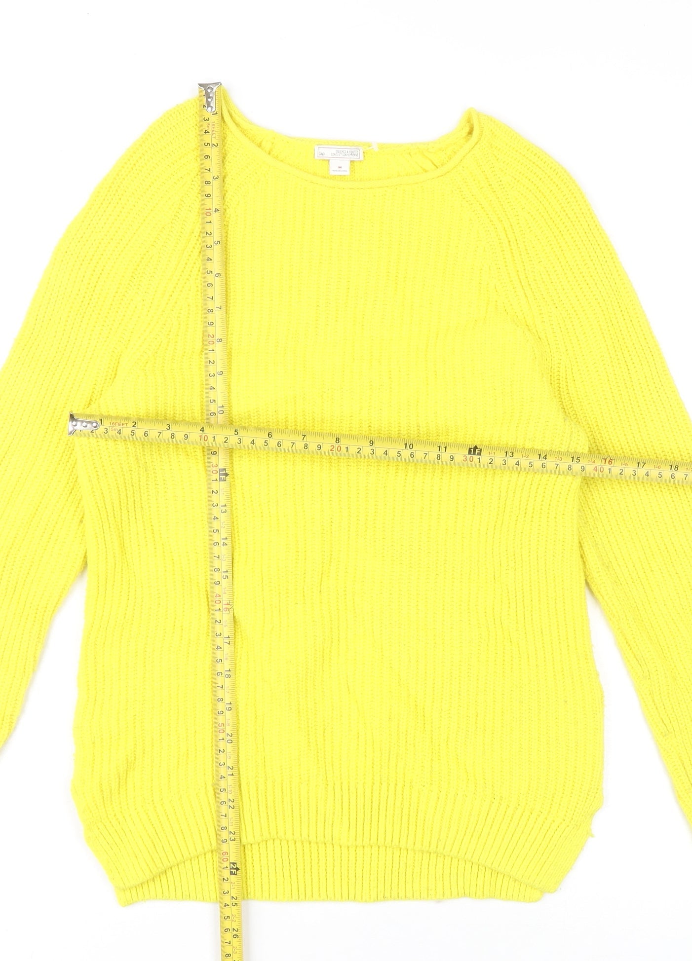 Gap Womens Yellow Crew Neck Chunky Knit Pullover Jumper Size M