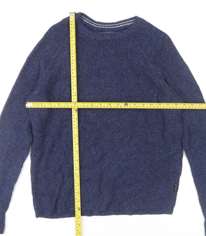 Ben Sherman Men’s Blue Wool Nylon Pullover Jumper Size L Knitwear