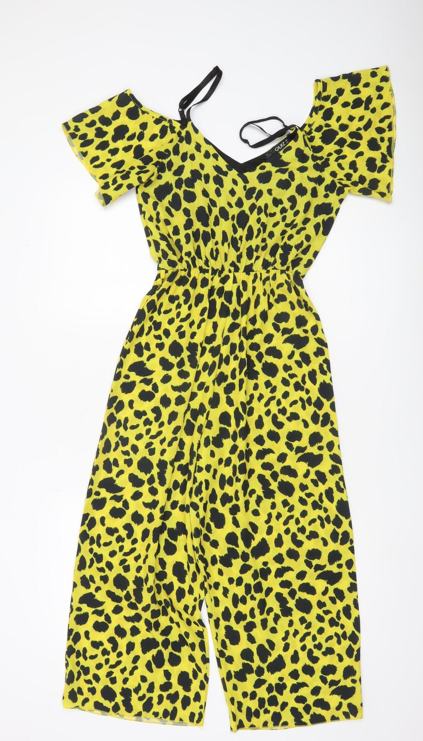Quiz Women’s Yellow Animal Print Cold Shoulder Jumpsuit Size 10