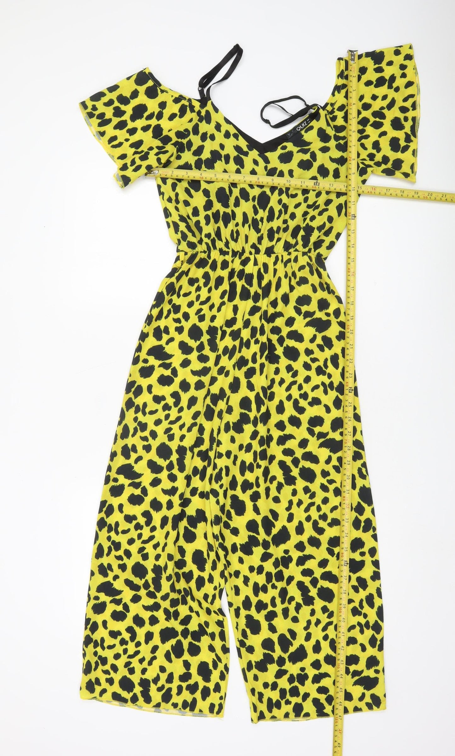 Quiz Women’s Yellow Animal Print Cold Shoulder Jumpsuit Size 10