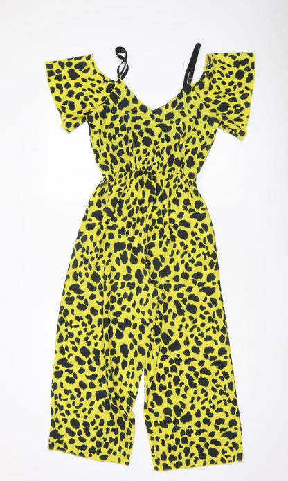 Quiz Women’s Yellow Animal Print Cold Shoulder Jumpsuit Size 10