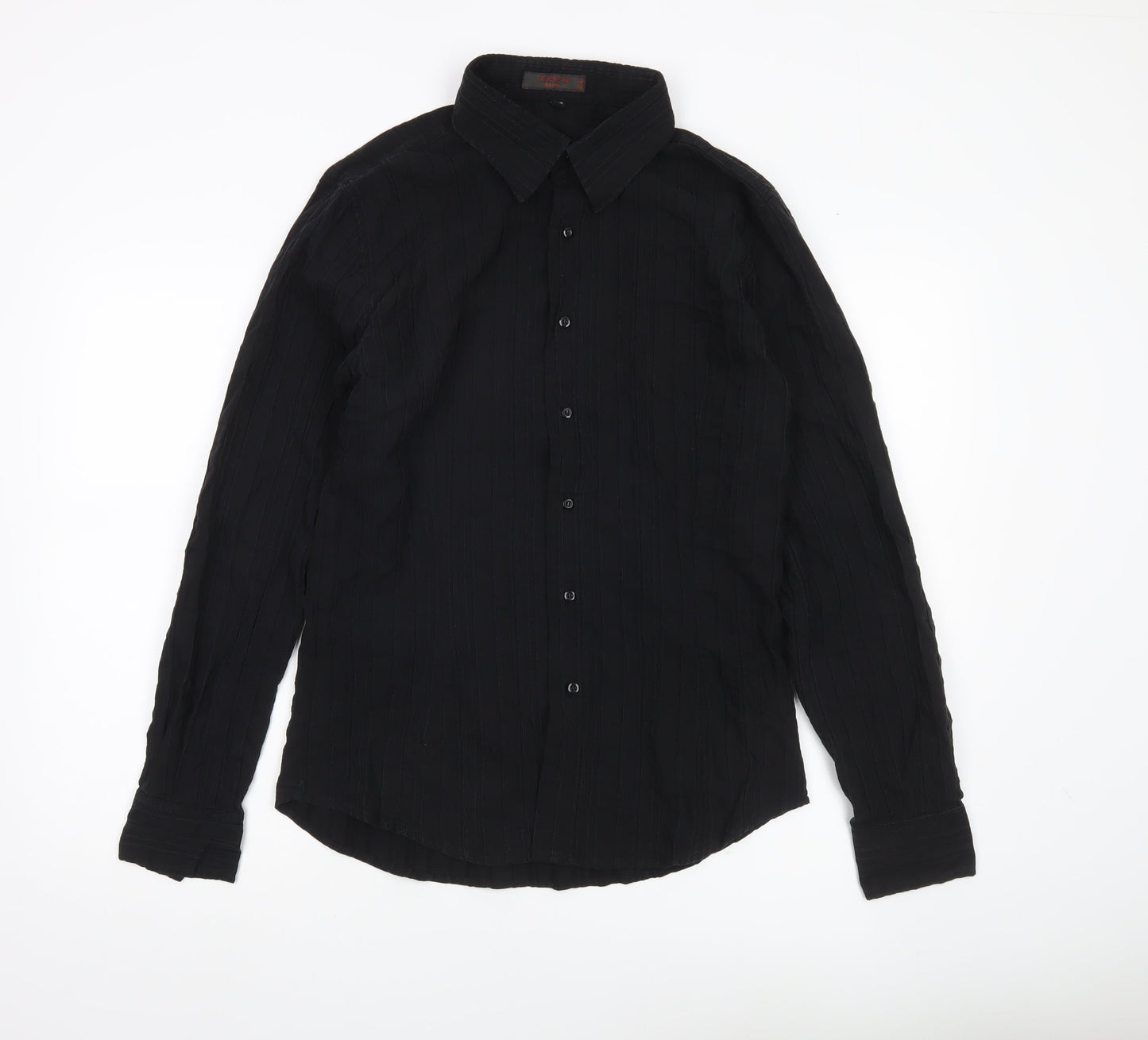 TIPO'S Men's Black Slim Fit Long Sleeve Button-Up Shirt XL
