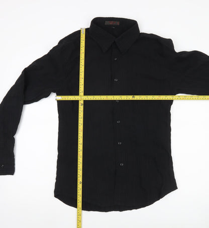 TIPO'S Men's Black Slim Fit Long Sleeve Button-Up Shirt XL