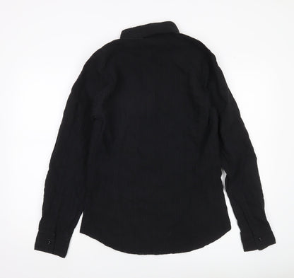 TIPO'S Men's Black Slim Fit Long Sleeve Button-Up Shirt XL