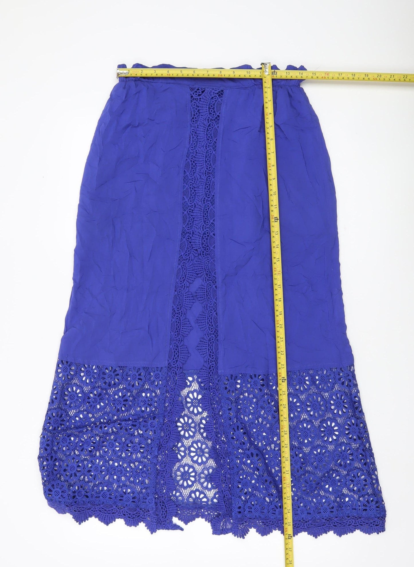 Solitaire Swim Women’s Blue Crochet Lace Midi Skirt Size M Bohemian Rayon
