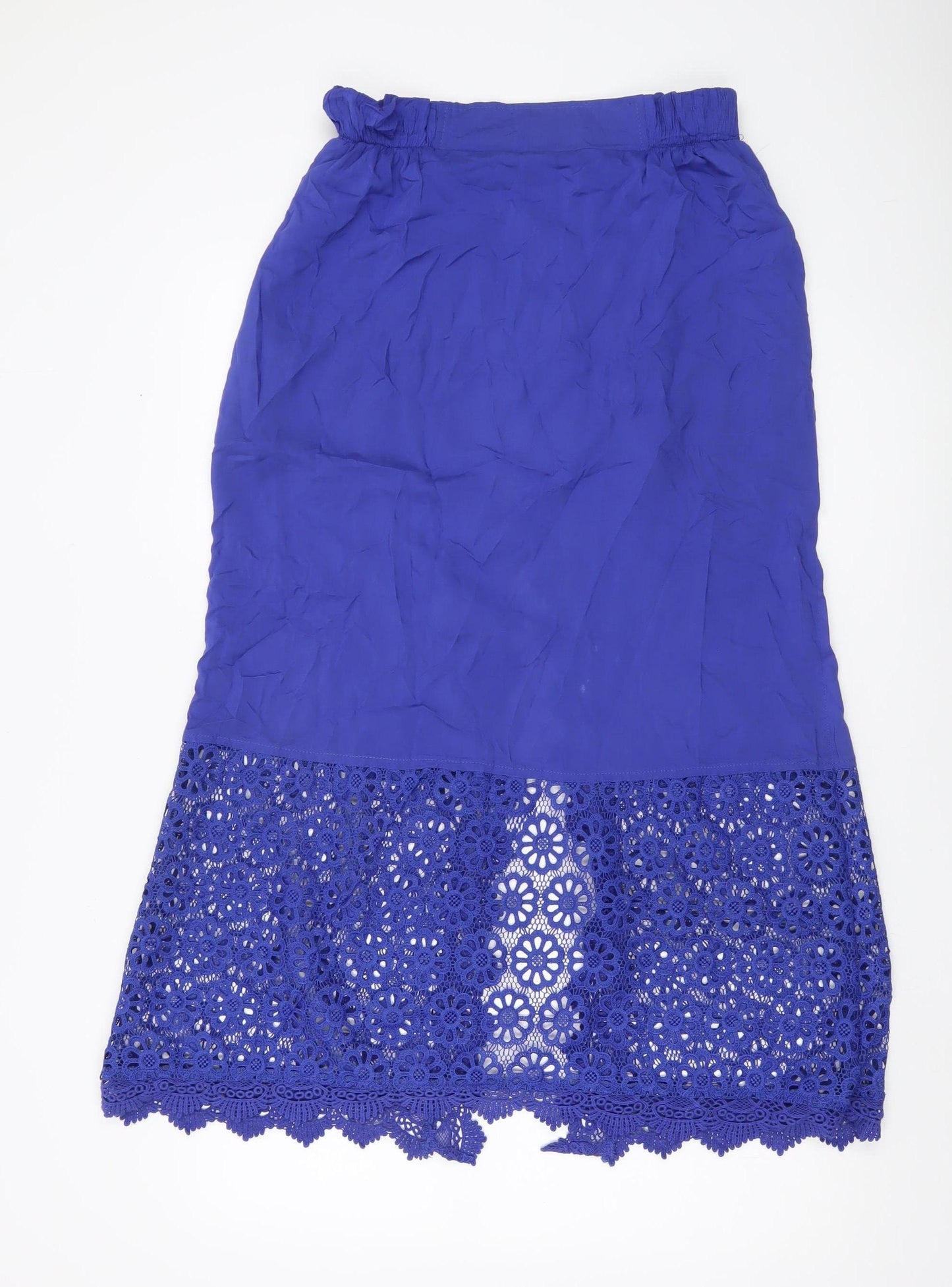Solitaire Swim Women’s Blue Crochet Lace Midi Skirt Size M Bohemian Rayon