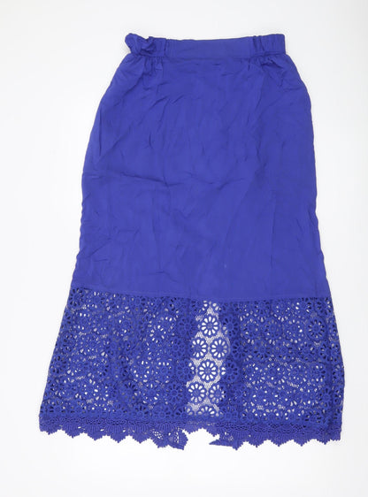 Solitaire Swim Women’s Blue Crochet Lace Midi Skirt Size M Bohemian Rayon
