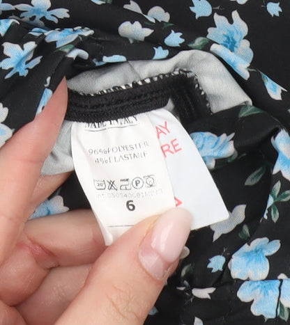 Boohoo Women’s Black Floral Cropped Blouse UK 6 Puff Sleeve