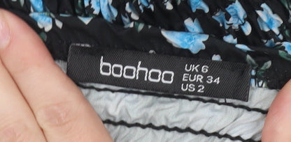 Boohoo Women’s Black Floral Cropped Blouse UK 6 Puff Sleeve