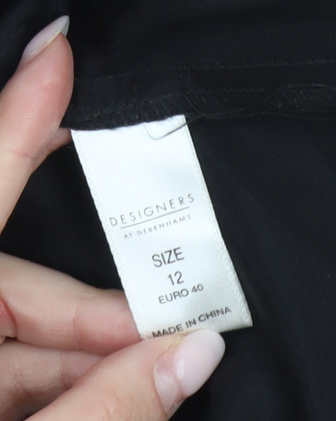 Debenhams Womens Black Silk Embroidered Midi Skirt Size 12