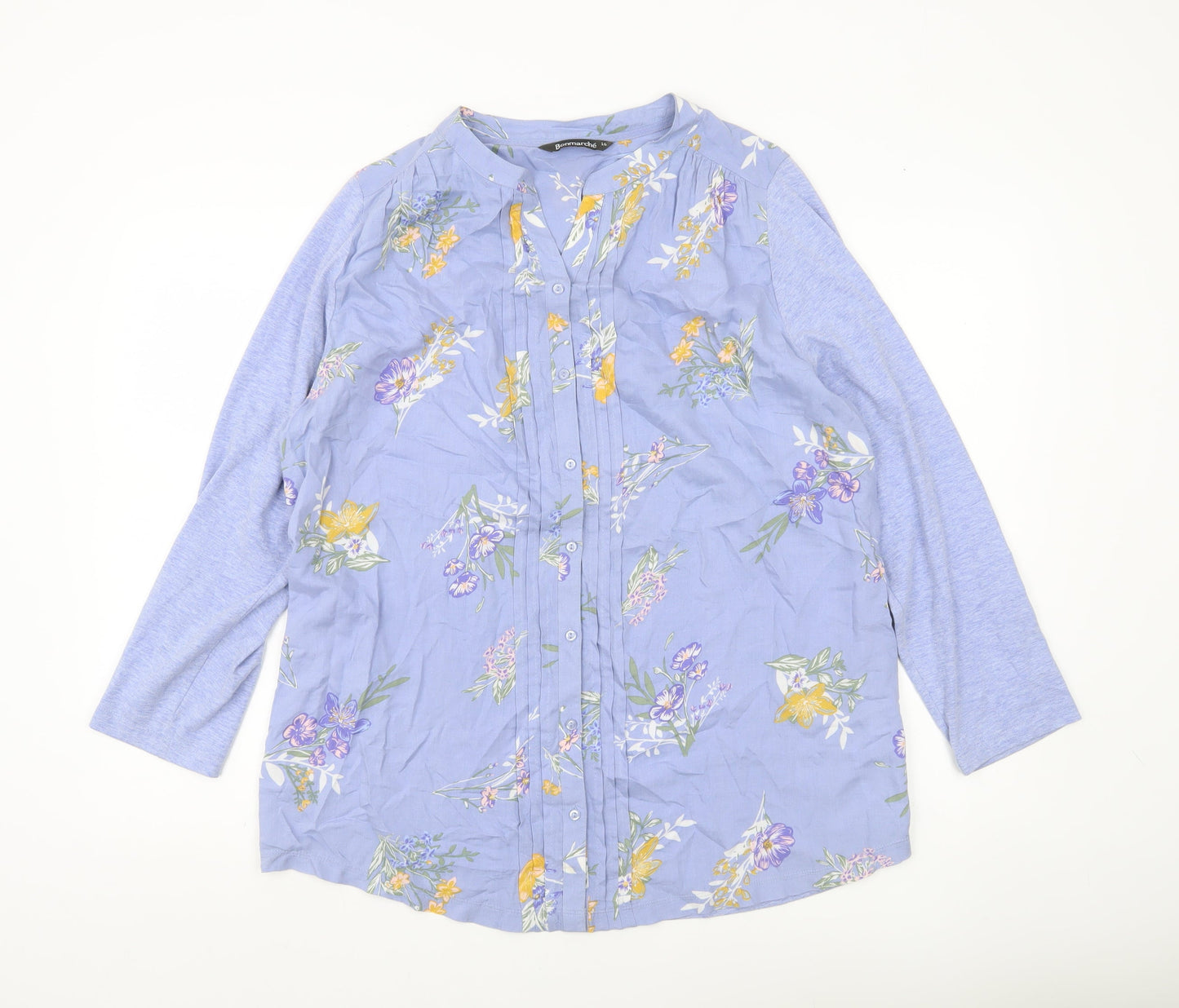 Bonmarché Womens Blue Floral Button-Up Tunic Shirt Size 16