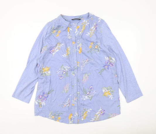 Bonmarché Womens Blue Floral Button-Up Tunic Shirt Size 16