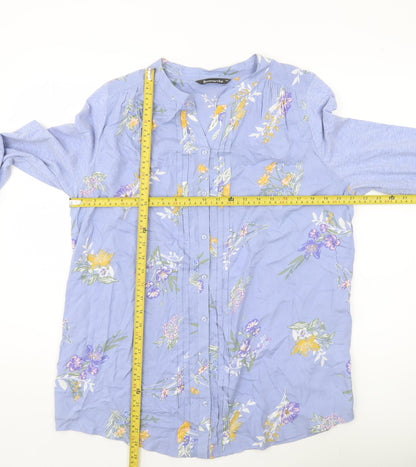 Bonmarché Womens Blue Floral Button-Up Tunic Shirt Size 16