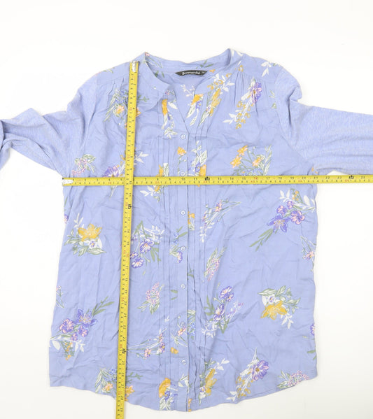 Bonmarché Womens Blue Floral Button-Up Tunic Shirt Size 16