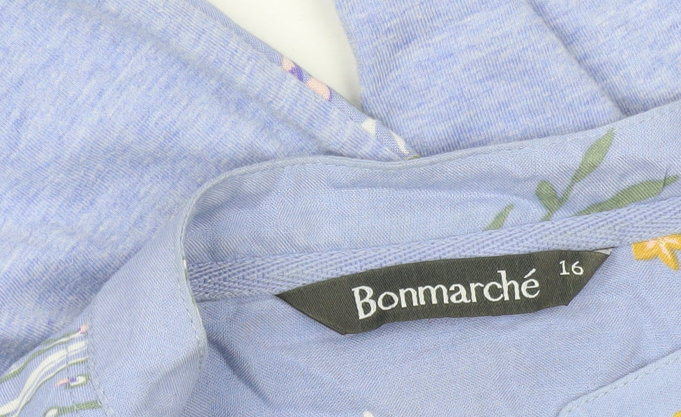 Bonmarché Womens Blue Floral Button-Up Tunic Shirt Size 16