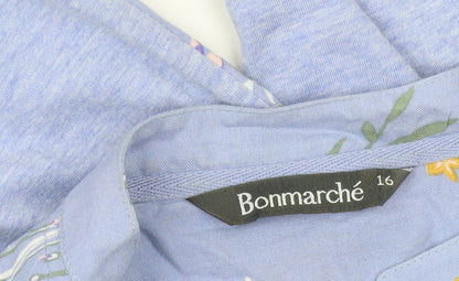 Bonmarché Womens Blue Floral Button-Up Tunic Shirt Size 16