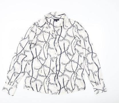 Tamara H Women’s White Geometric Button-Up Shirt M Long Sleeve