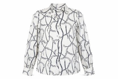 Tamara H Women’s White Geometric Button-Up Shirt M Long Sleeve