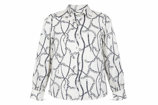 Tamara H Women’s White Geometric Button-Up Shirt M Long Sleeve