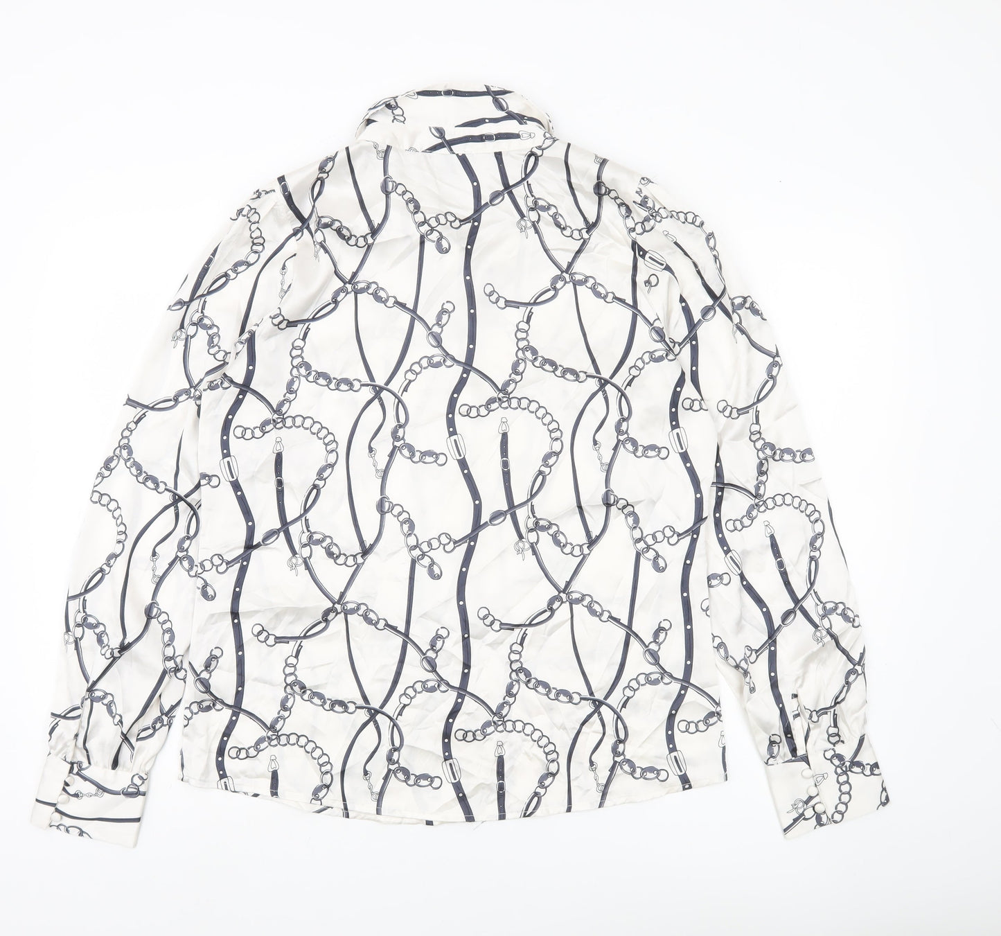 Tamara H Women’s White Geometric Button-Up Shirt M Long Sleeve
