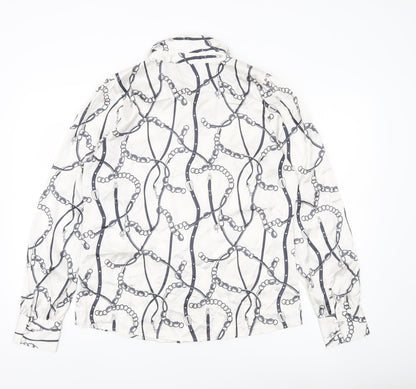 Tamara H Women’s White Geometric Button-Up Shirt M Long Sleeve