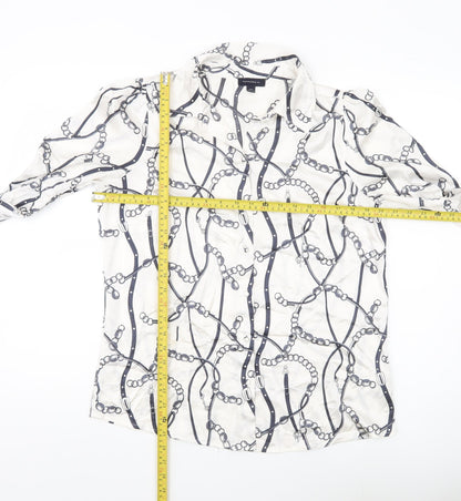 Tamara H Women’s White Geometric Button-Up Shirt M Long Sleeve