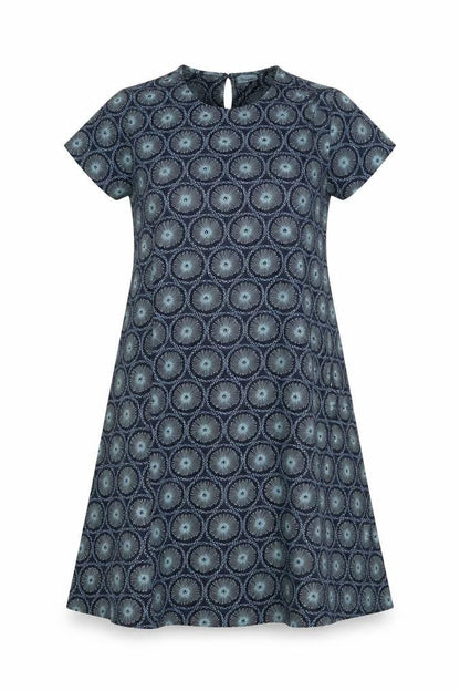 Origen Women Blue Geometric A-Line Dress Size M Short Sleeve