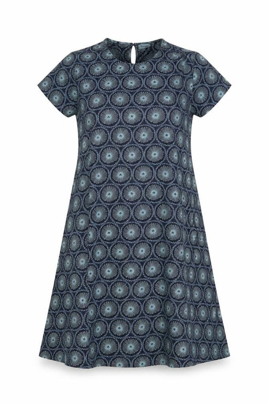 Origen Women Blue Geometric A-Line Dress Size M Short Sleeve