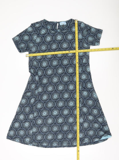 Origen Women Blue Geometric A-Line Dress Size M Short Sleeve