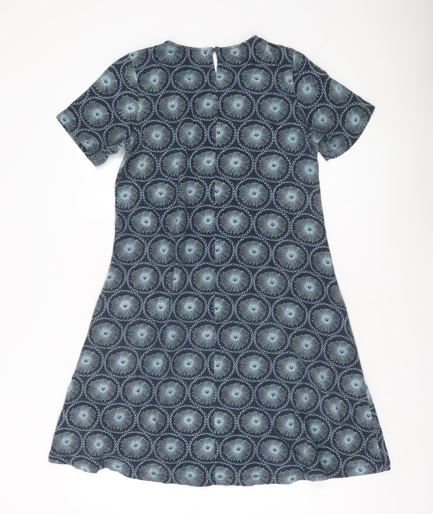 Origen Women Blue Geometric A-Line Dress Size M Short Sleeve