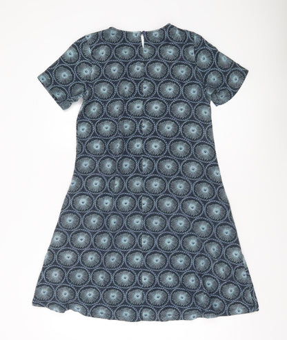 Origen Women Blue Geometric A-Line Dress Size M Short Sleeve