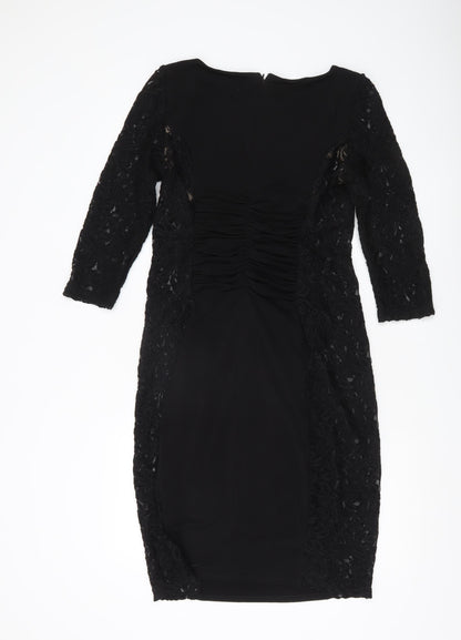 Phase Eight Women’s Black Lace Sheath Dress Size 14 Ruched 3/4 Sleeve