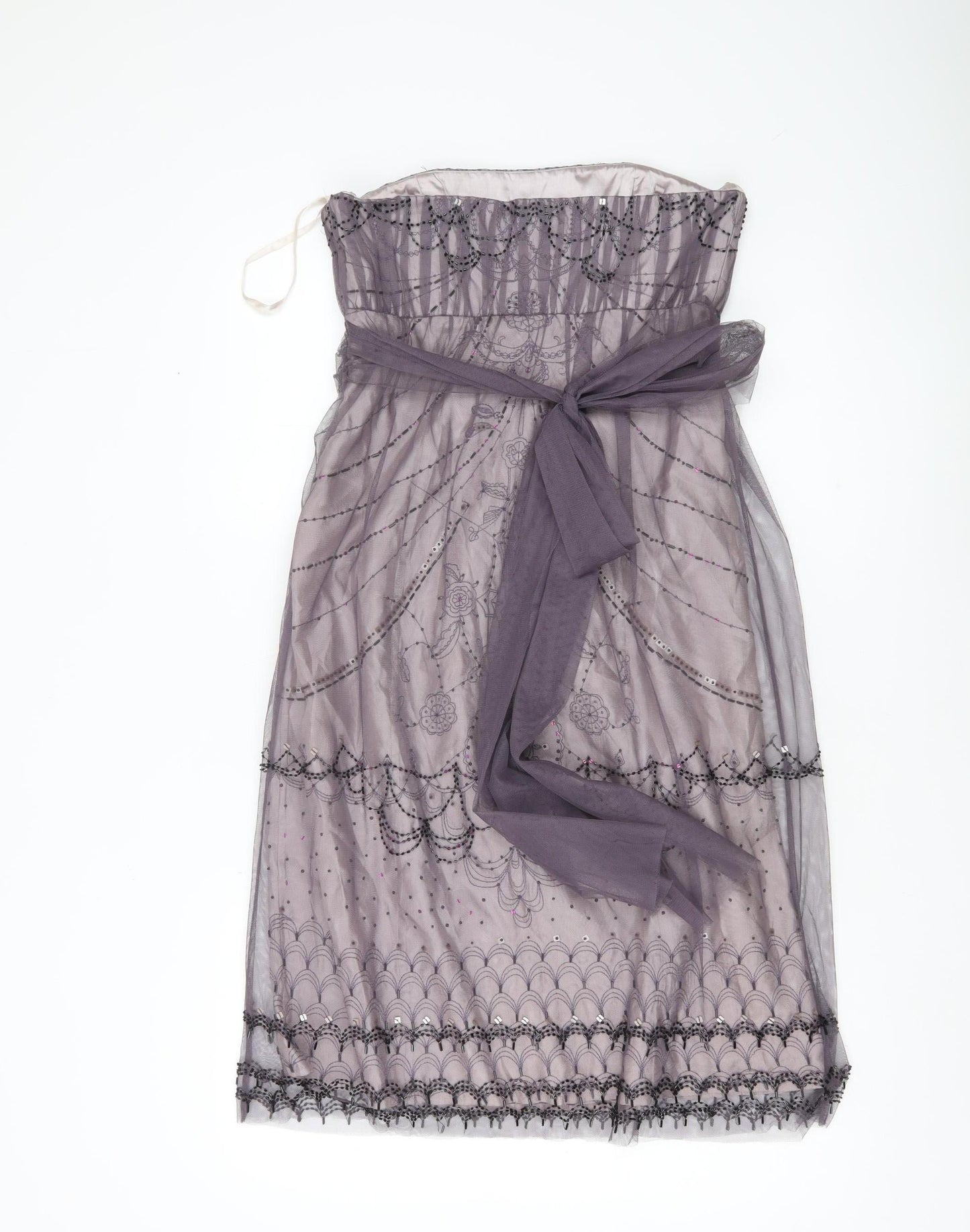 Coast Women Purple Strapless Embroidered Knee Length Party Dress Size 16