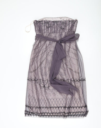 Coast Women Purple Strapless Embroidered Knee Length Party Dress Size 16