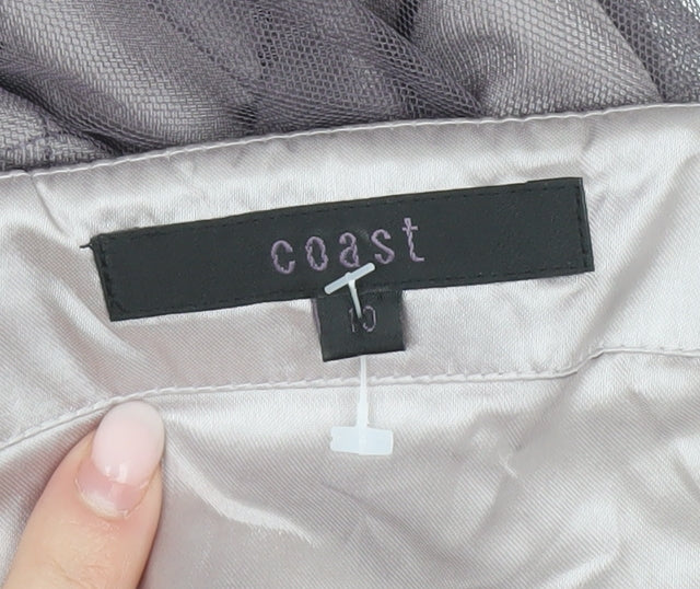 Coast Women Purple Strapless Embroidered Knee Length Party Dress Size 16