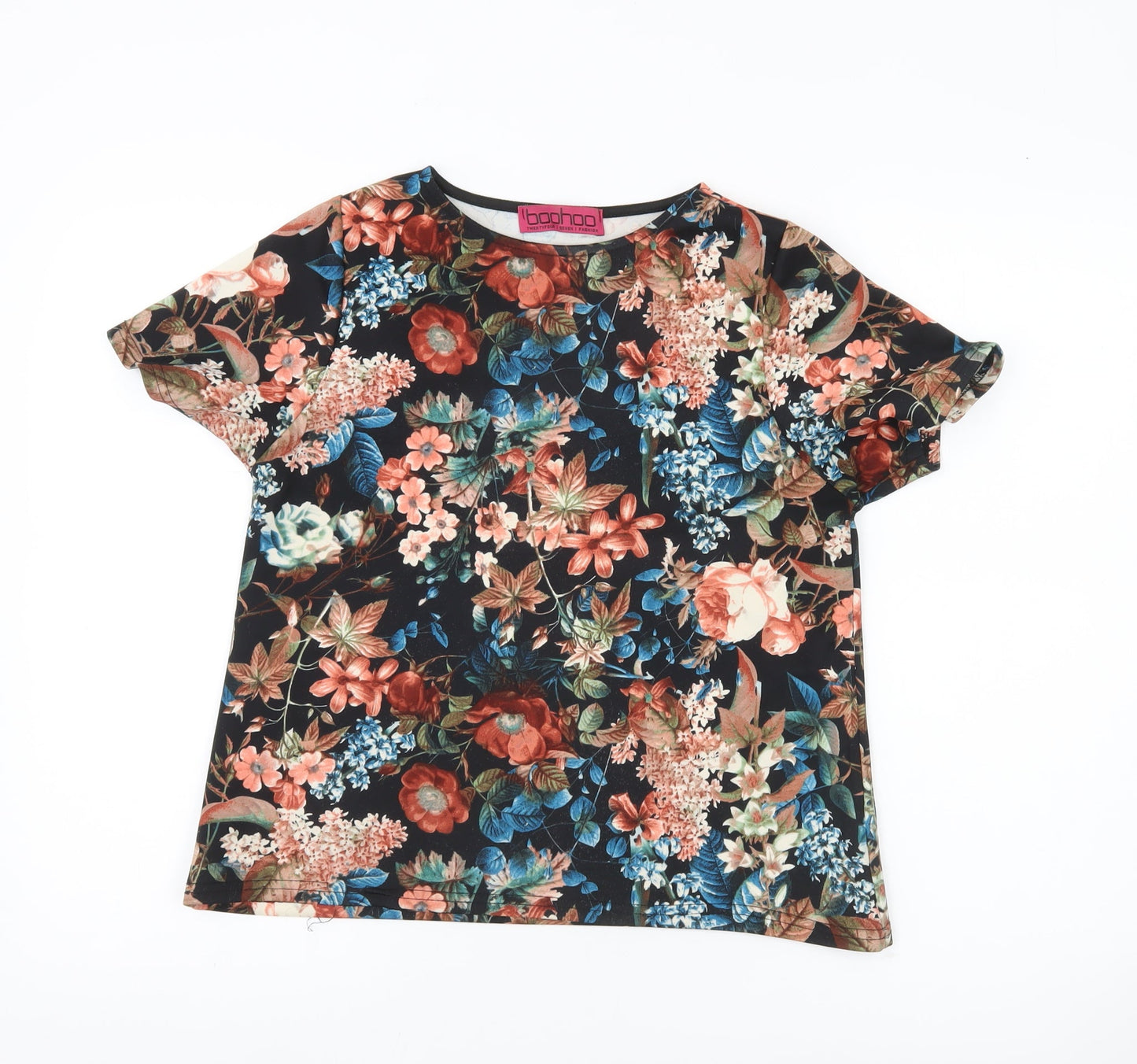 Boohoo Womens Multicoloured Floral T-Shirt Size 6 Short Sleeve