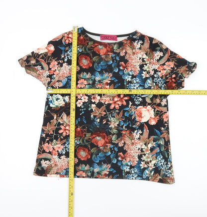 Boohoo Womens Multicoloured Floral T-Shirt Size 6 Short Sleeve