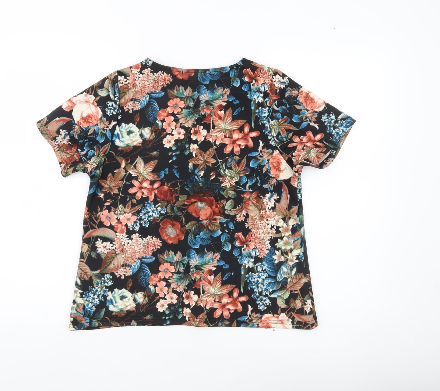 Boohoo Womens Multicoloured Floral T-Shirt Size 6 Short Sleeve