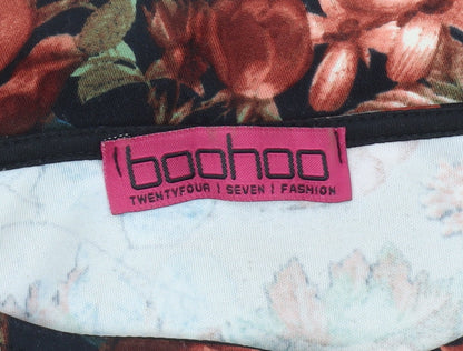 Boohoo Womens Multicoloured Floral T-Shirt Size 6 Short Sleeve